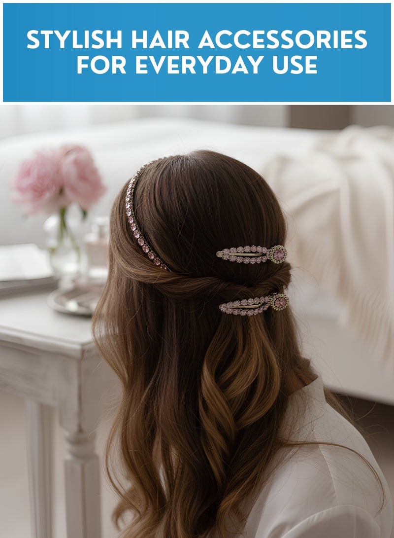 طوق رأس مرصع بأحجار الراين للنساء مع مشابك شعر كريستالية متناسقة - طقم إكسسوارات شعر للعرائس والحفلات، طوق شعر فاخر لحفلات الزفاف، إكسسوارات شعر فاخرة - Image 5